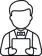 Obraz premium Professional waiter character presenting service with a bow tie and serving tray