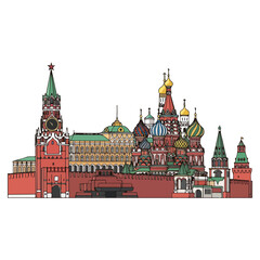 Fototapeta premium Moscow Kremlin St Basil s Cathedral Russia Landmark Illustration