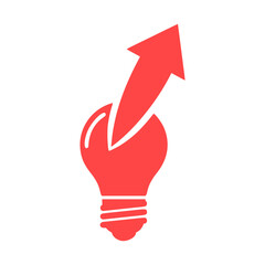 Red Light Bulb with Upward Arrow Symbolizing Idea Growth and Innovation.