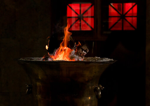 The eternal flame at the zoroastrian temple of ateshkade, Yazd province, Yazd, Iran