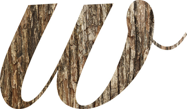 Bark pattern letters in lower &ldquo;w&rdquo; of English alphabet on white background