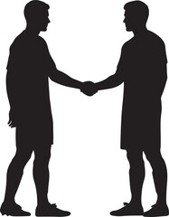 Fototapeta premium Silhouettes of two athletes in sportswear shaking hands, representing sportsmanship, mutual respect, and conclusion of a contest. , Generative Ai