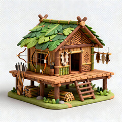 Hunter Lodge &ndash; Forest Tribal Military Building Fantasy Game Asset