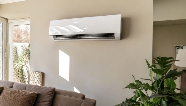 Modern Interior with Air Conditioner and Plant.