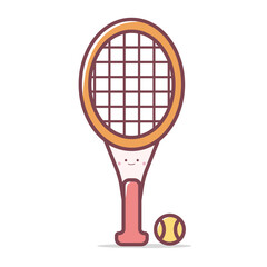 Cute Kawaii Tennis Racket Vector Pastel Colored Flat Style Sport Illustration, Hand Drawn Cartoon Tennis Racquet Icon for Game, Kids Design, Outdoor Activity, and Cute Sport Theme