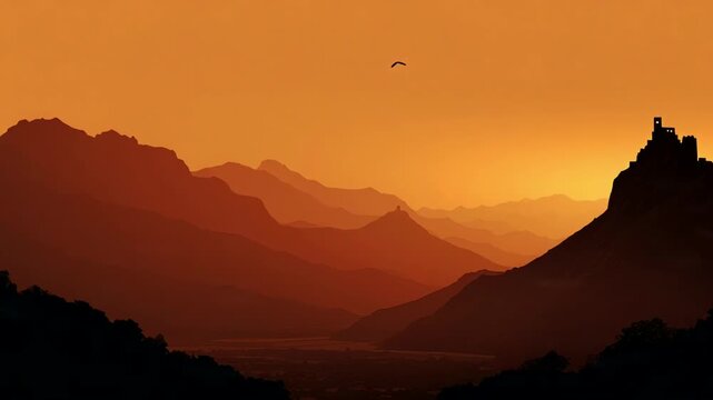 Shivaji Forts Silhouette at Golden Sunset with Majestic Mountain Landscape