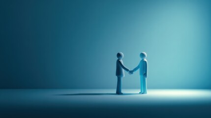 Business Partnership Agreement Illustration: Two figures shaking hands symbolize an agreement or deal, highlighted against a blue background