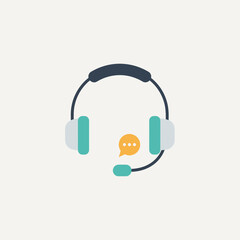 Headset with microphone and chat bubble, flat design icon for customer support