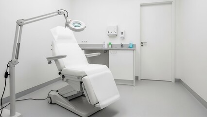 Modern Medical Examination Room with Adjustable Chair and Equipment.