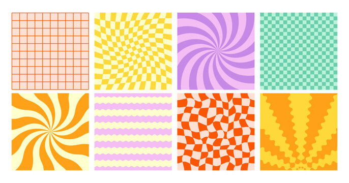 Pattern background checker grid checkerboard groovy y2k square retro 90s. Seamless distorted trippy psychedelic aesthetic design colorful abstract tile wallpaper set. Trendy Grid Vector Checkerboard