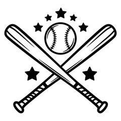 Baseball and Bat Cross Icon with Stars