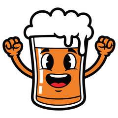 Cheerful Cartoon Beer Mug with Foam