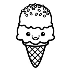 Cute Cartoon Ice Cream Cone with Face