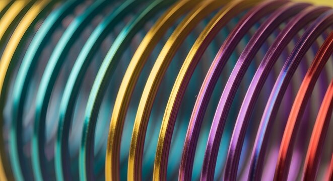 Rainbow Spring Vivid Macro of Kinetic Toy in Motion.