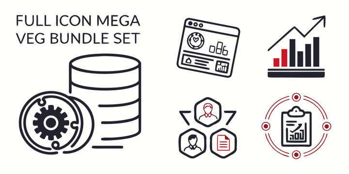 Full icon mega veg bundle set with various icons and symbols