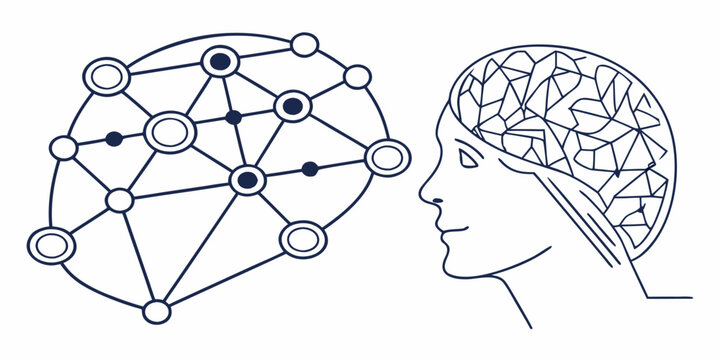 Illustration of a brain connected to a network of nodes representing neural connections