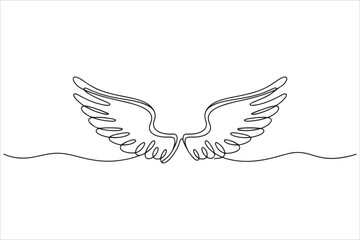 Obraz premium Wings drawn with a continuous line., Continuous one line drawing of angel wings vector illustration