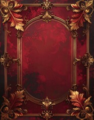Obraz premium Elaborate gold frame surrounding textured oval with deep red tones, offering a vintage and ornate aesthetic