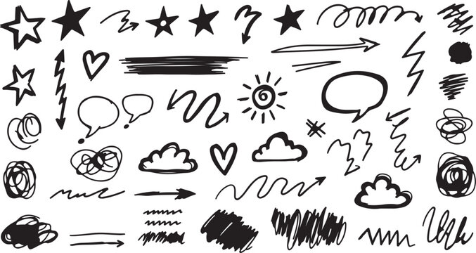 Geometric doodle seamless pattern with different brush strokes. Hand drawn contemporary geometric background. Chaotic ink brush scribbles decorative texture.