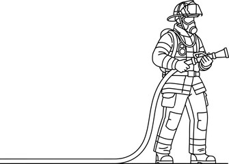 Obraz premium Firefighter in full protective gear with hose line art