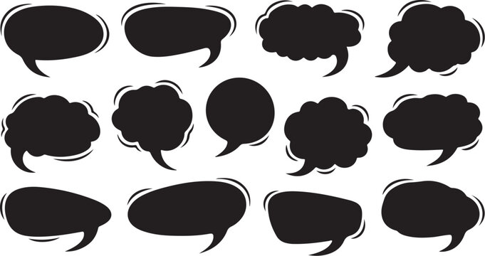 Black speech bubbles on white background for communication design