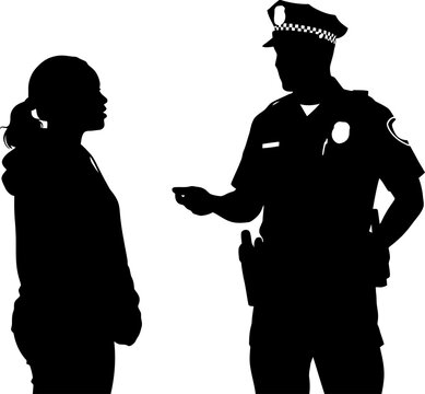 Silhouette of a police officer interviewing a witness