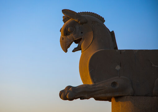 Zoomorphic griffin capital at Persepolis, Fars Province, Marvdasht, Iran