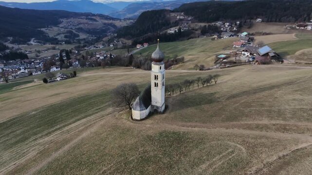 Dolomites. Church and ancient religious tradition of Siusi and Castelrotto. San Valentino