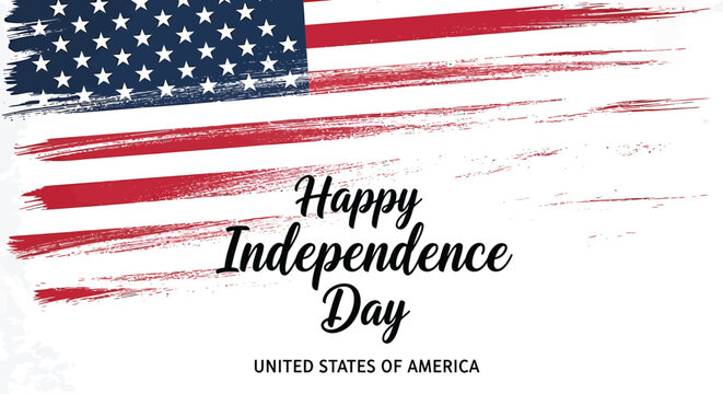 American flag brush stroke design with Happy Independence Day text, United States of America.