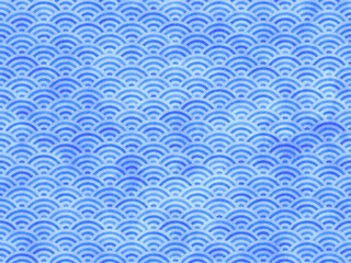シームレスなぼかしたブルーグラデーションの青海波文様背景