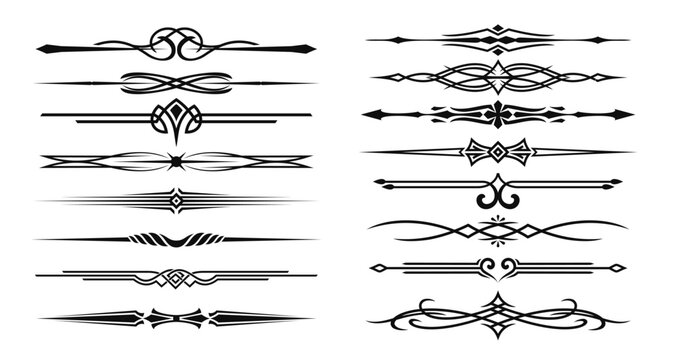 Vintage divider decor, elegant frame separate borders. Vector frame line borders and dividers with filigree floral ornaments, tribal and celtic knot patterns, page decoration black elements set