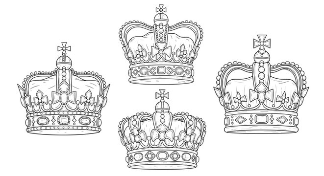 Intricate crown designs: set of four detailed royal crown outlines