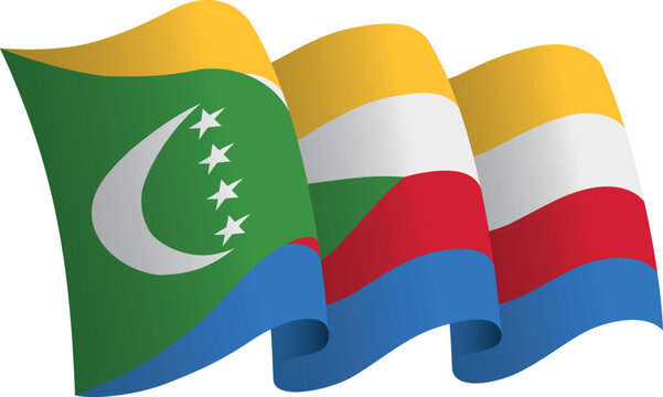 Flag of Comoros. Ribbon style flag that conveys a sense of movement and waving effect
