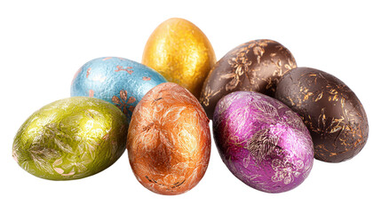 Obraz premium Colorful chocolate easter eggs wrapped in foil