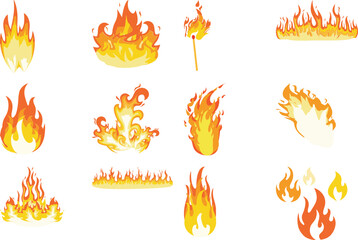 Diverse Collection of Stylized Fire and Flame Icons