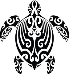 Fototapeta premium Maori sea turtle animal tribe black tattoo or print. Polynesian tribal graphic print, Maori warrior folk decoration. Samoan ethnic black tattoo