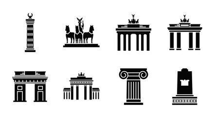 Fototapeta na wymiar Icon set of famous berlin landmarks in silhouette style