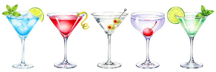 マティーニグラスのカクテルイラストセット フルーツ装飾