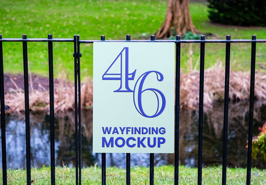 Wayfinding Sign on Fence Mockup