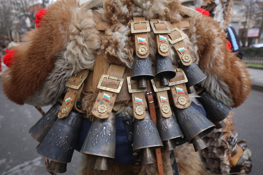 Kyustendil, Bulgaria - February 7, 2026: Third Masquerade Festival "Djamala" in Kyustendil, Bulgaria. People with masks, called Kukeri, dance and play to scare away evil spirits.