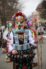 Kyustendil, Bulgaria - February 7, 2026: Third Masquerade Festival "Djamala" in Kyustendil, Bulgaria. People with masks, called Kukeri, dance and play to scare away evil spirits.
