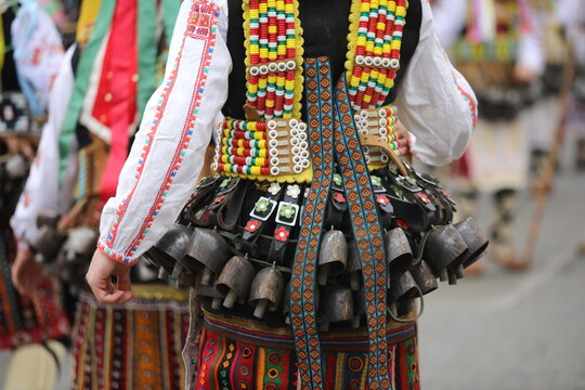 Kyustendil, Bulgaria - February 7, 2026: Third Masquerade Festival "Djamala" in Kyustendil, Bulgaria. People with masks, called Kukeri, dance and play to scare away evil spirits.