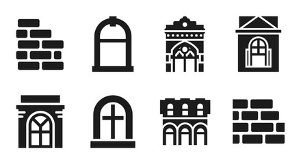 Fototapeta premium Monochrome architectural elements set with windows and arches
