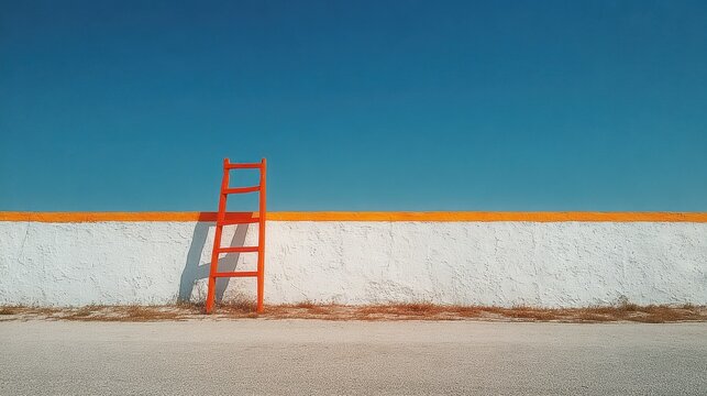 Isolated Orange Ladder Against Vivid Blue Sky