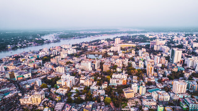 Urban Landscape of Khulna City and Bhairab River, Bangladesh &ndash; Aerial View