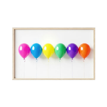 Rainbow Balloons in Wooden Frame, Party Decoration