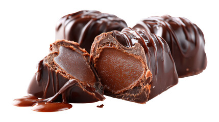 Obraz premium Four chocolate candies with nuts dark sweet dessert confectionery gourmet treat