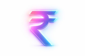 Glowing neon Indian Rupee symbol with vibrant pink and blue gradient light