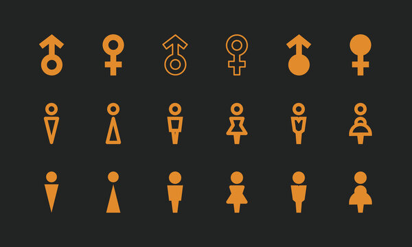 Golden Gender Symbol Collection Male Female Unisex Triangle Figure Variations Vector