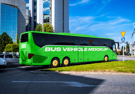 Coach Bus on Streets Mockup